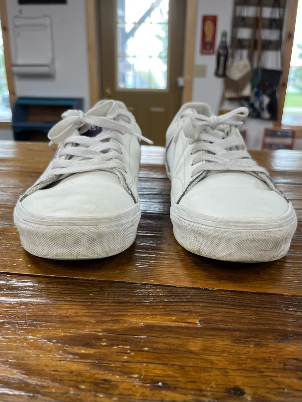Vans Women’s White Low-Top Sneakers with Purple Stripe